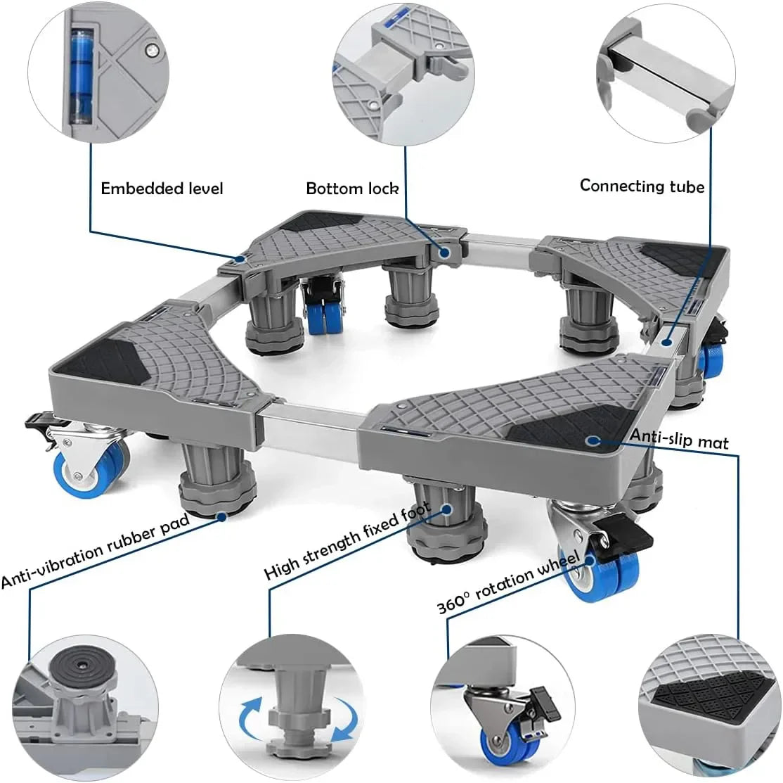 Adjustable Refrigerator / Washing Machine Stand with Wheels